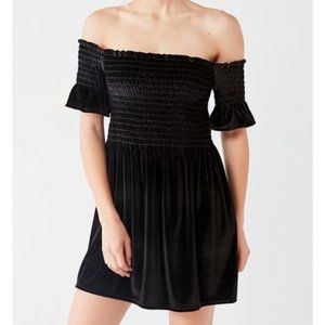 Urban Outfitters Black Velvet Smocked Mini Dress